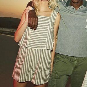 Old Khaki Women Tully Linen Playsuit Striped Printed Romper XL